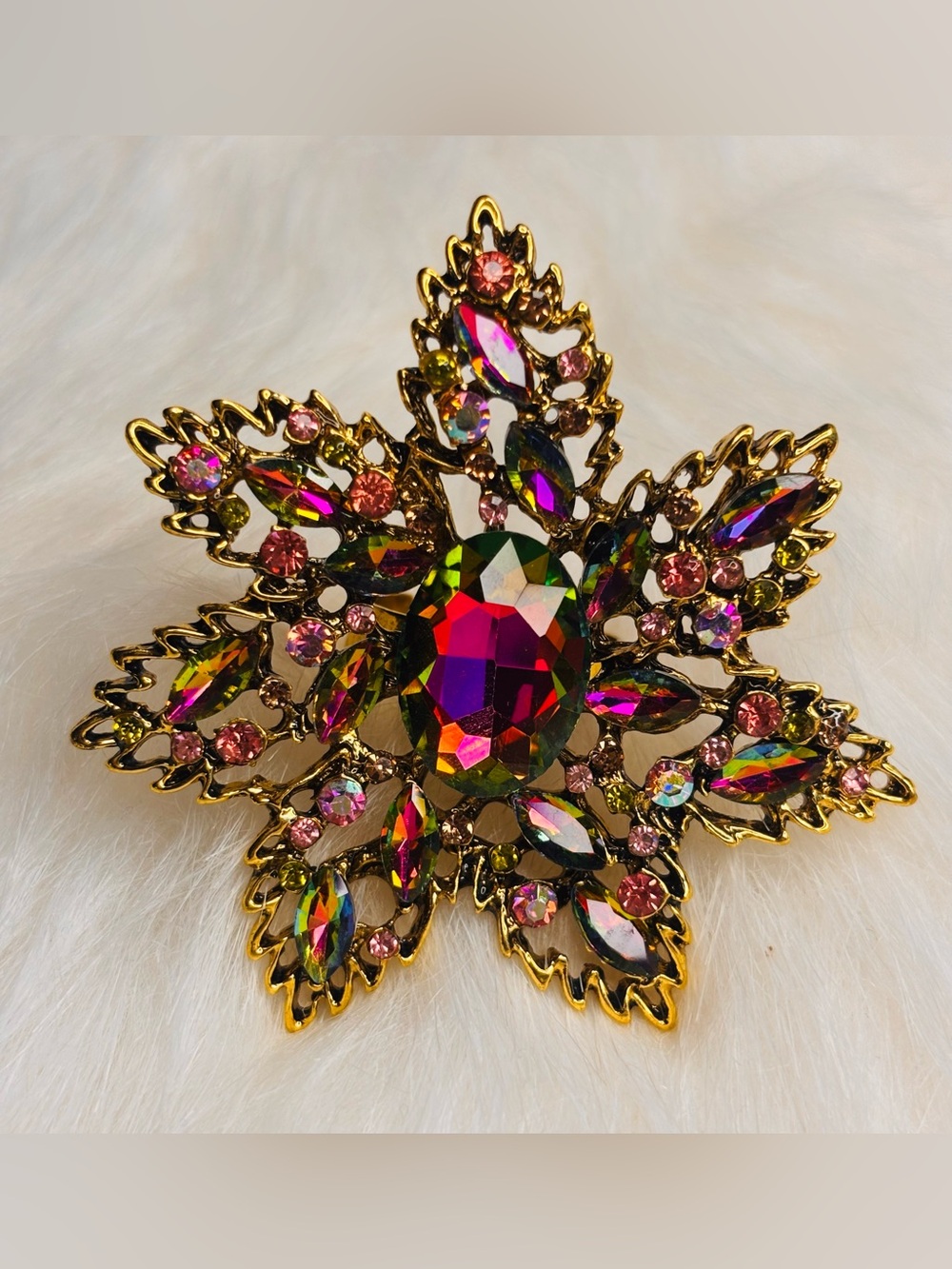 💎 Oversized Multicolor Rhinestone Starburst Statement Ring